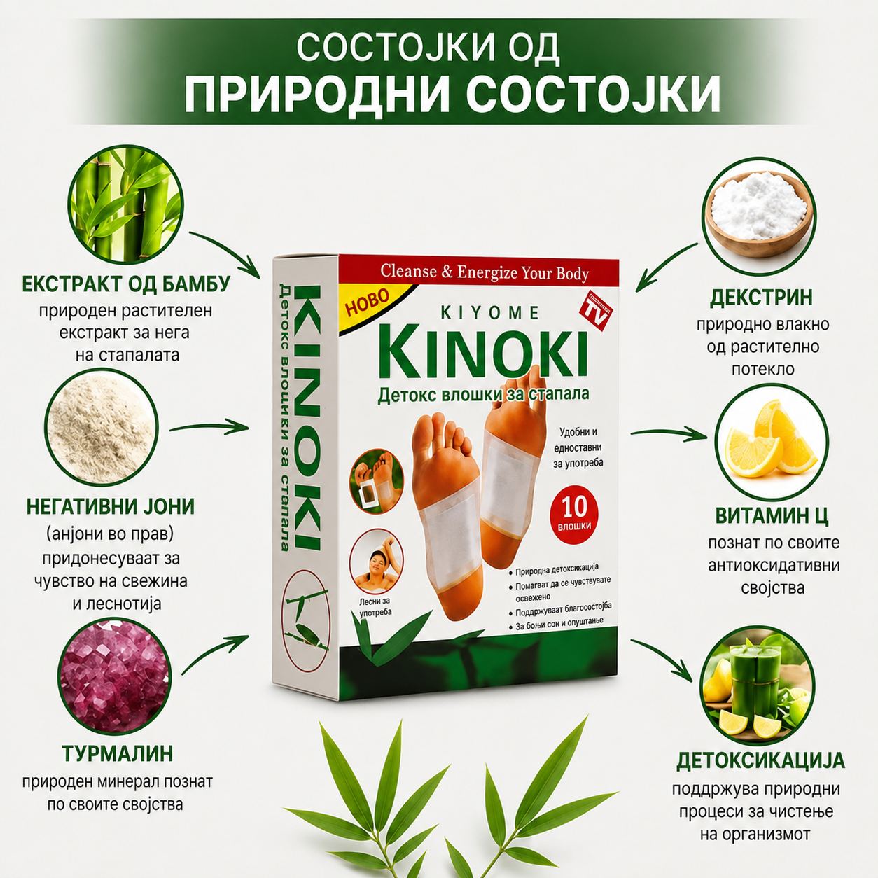 KINOKI Фластери за стапала за детокс и релаксација (10 парчиња)