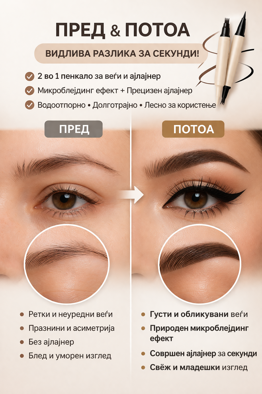 (1+1 ГРАТИС) KAQI LINER™ - 2во1 молив за веѓи и туш за очи